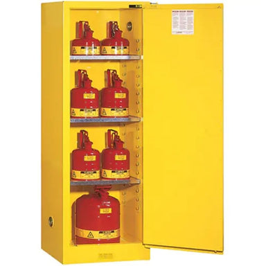JustriteSure-GripEXSlimlineFlammableSafetyCabinet_22gal._1Door_23.25Wx65Hx18D_1- Detailed, full open door view