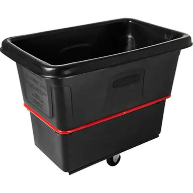RubbermaidHeavy-DutyUtilityCubeTruck_BlackRecycledPlastic_43-14Lx28Wx33-34H_12cu.ft.Volume_800lbs.Capacity-detailed side view black in white background
