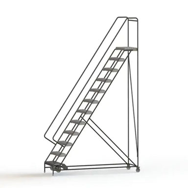 Tri-ArcManufacturingRollingLadder_12Steps_24StepWidth_120PlatformHeight_Aluminum- Detailed, full view