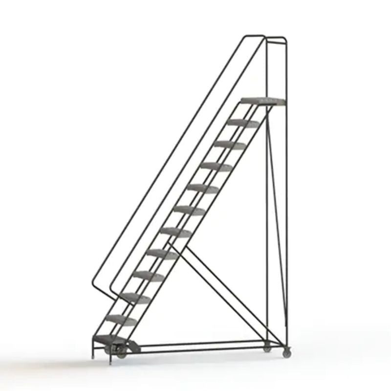 Tri-ArcManufacturingRollingLadder_12Steps_24StepWidth_120PlatformHeight_Aluminum- Detailed, full view
