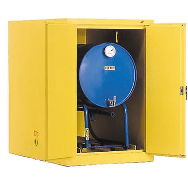 HerbertWilliamsDrumSafetyCabinets_400lbs.Cap._Yellow-Detailed open door storage 