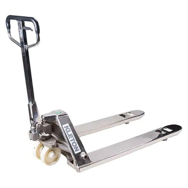 Hydraulic Pallet Truck, Stainless Steel, 48" L x 27" W, 5500 lbs. Capacity close up view