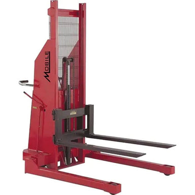 MobileIndustriesHydraulicStacker_ElectricOperated_1500lbs.Capacity_80MaxLift-side view