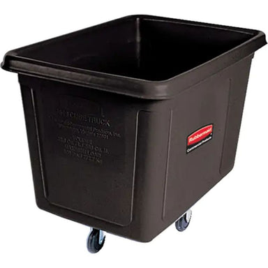 RubbermaidBulkCubeTruck_Polyethylene_48Lx34-116Wx36-12H_20cu.ft.Volume_600lbs.Capacity-detailed front and side view in white backgrou