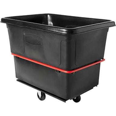 RubbermaidHeavy-DutyUtilityCubeTruck_BlackRecycledPlastic_48-14Lx34-18Wx37-78H_20cu.ft.Volume_1200lbs.Capacity-detailed front side view