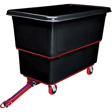 RubbermaidTowableHeavy-DutyUtilityCubeTruck_BlackRecycledPlastic_59Lx34Wx42-78H_27cu.ft.Volume_1200lbs.Capacity- detailed front side view